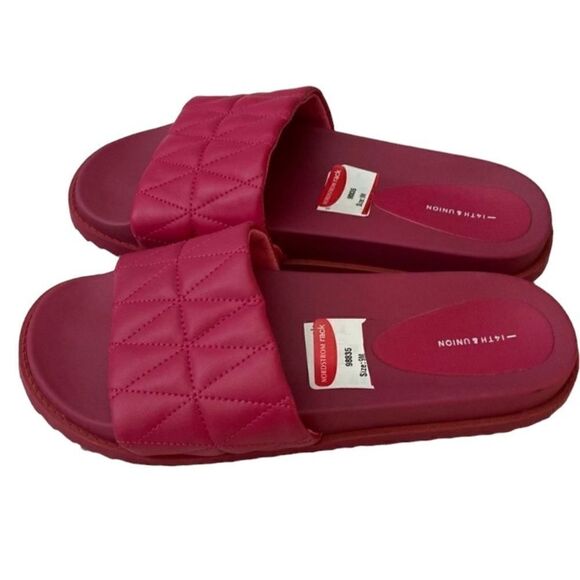 Barbie 14th & Union Tallin Hot Pink Quilted Slides sandals Sz 9 NWT Sandals - Picture 4 of 9